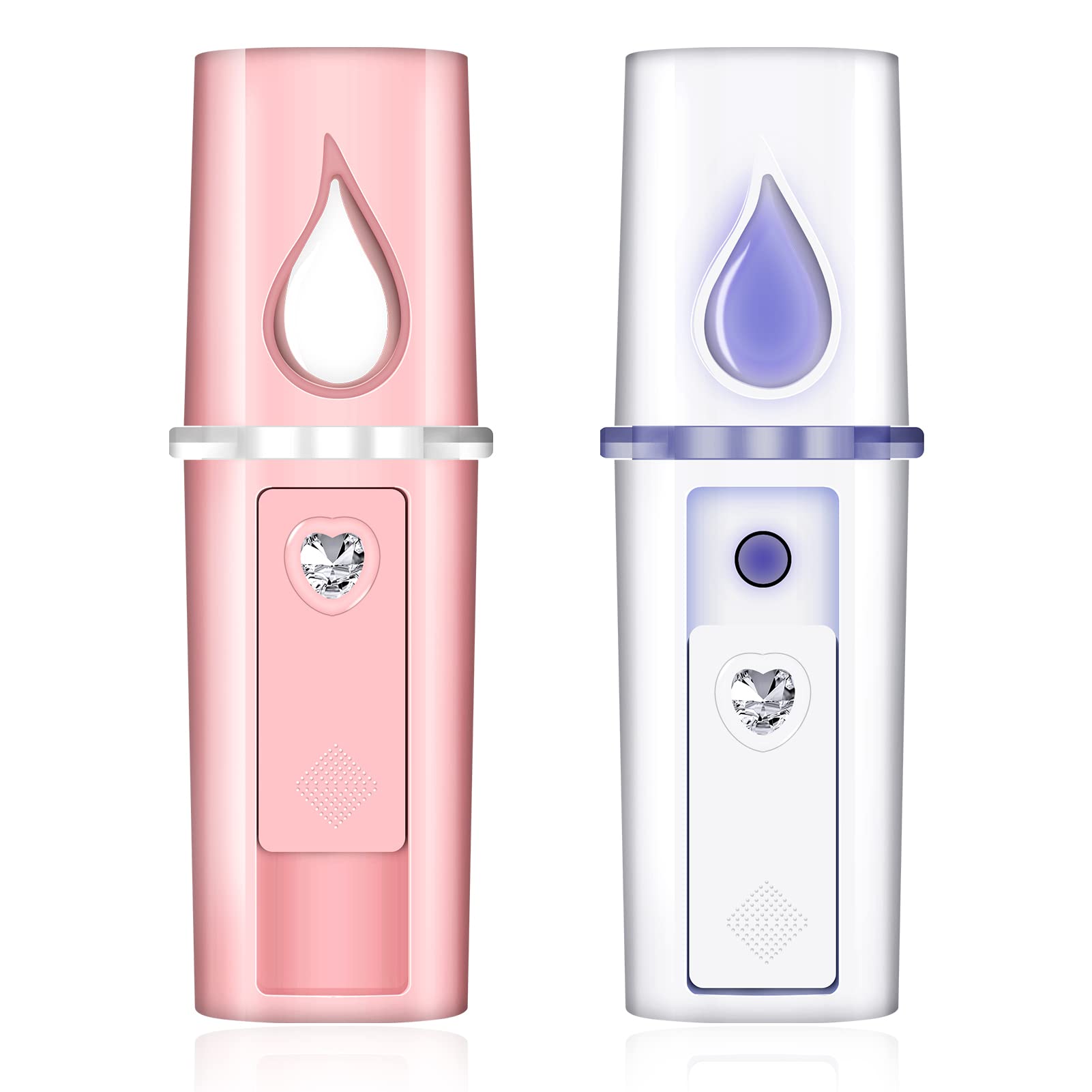 2 Pcs Nano Facial Mister Summer Portable Mini Face Mist Handy Sprayer Face Hydration Spray with USB Rechargeable Mirror Function for Skin Care Eyelash Extension Makeup(Pink,White)