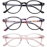 SKYWAY 3 Pack Blue Light Blocking Reading Glasses,Spring Hinge Computer Readers for Women Men Round Eyeglasses