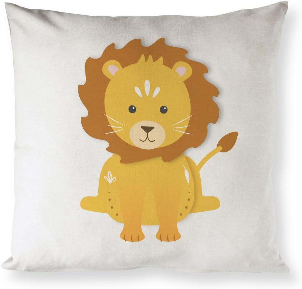 The Cotton & Canvas Co. Lion Home Decor Pillow Cover, Pillowcase, Cushion Cover and Decorative Throw Pillow Cover for Nursery and Kid's Room (Natural Color, Not White)
