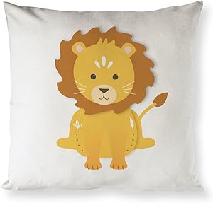 The Cotton & Canvas Co. Lion Home Decor Pillow Cover, Pillowcase, Cushion Cover and Decorative Throw Pillow Cover for Nursery and Kid's Room (Natural Color, Not White)