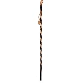 FOREST PILOT Handcrafted Nature Wood Hiking Stick 55 Inches Long - with Hand Strap and Rubber Tip Cover - Transparent Waterproof Painting Coating