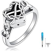 Black Onyx Urn Ring for Ashes 925 Sterling Silver Vintage Celtic Knot Heart Cremation Ring Holds Ashes Memorial Keepsake Jewelry for Women