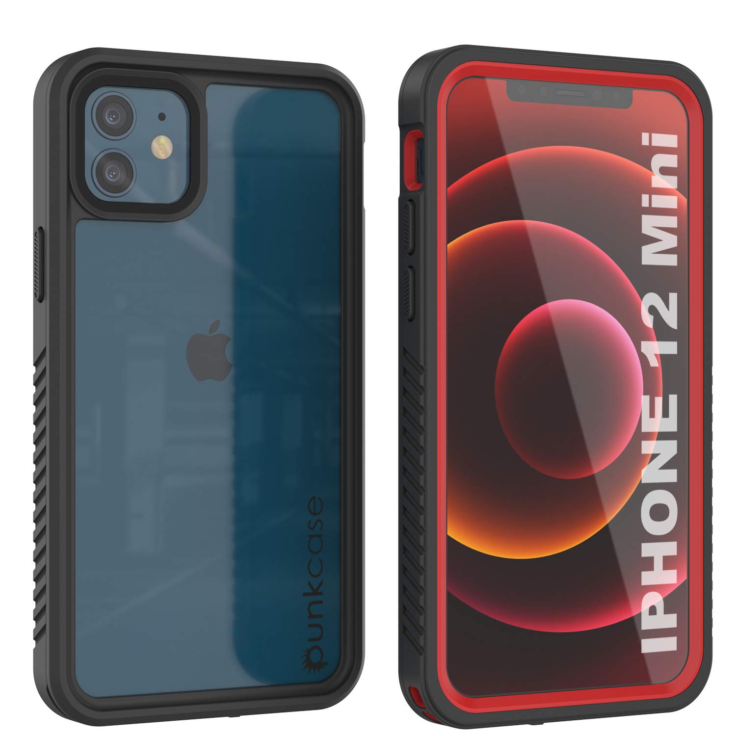 PunkCase iPhone 12 Mini Waterproof Case [Extreme Series] [Slim Fit] [IP68 Certified] [Shockproof] [Snowproof] Armor Cover W/Built In Screen Protector For iPhone 12 Mini (5.4") (Red)