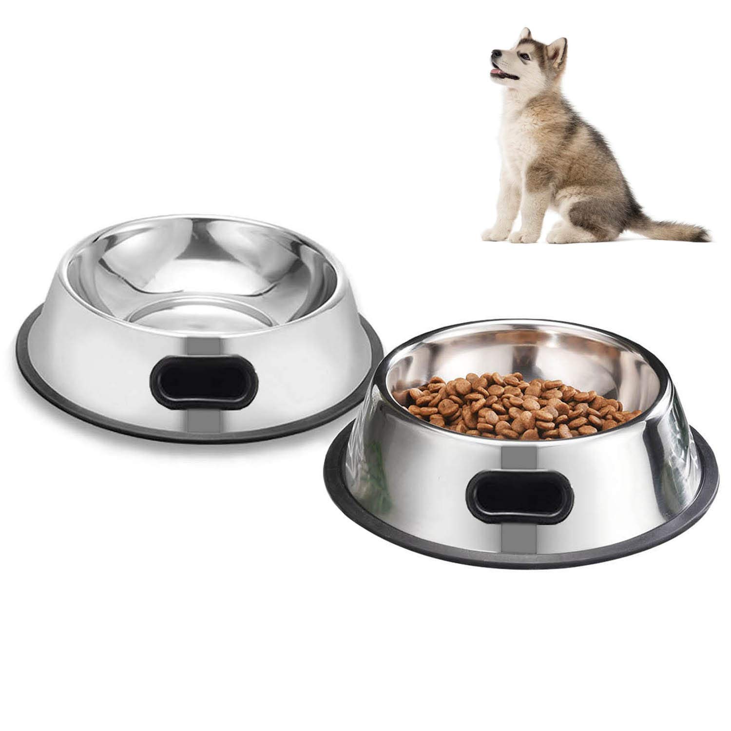 SUOXU Dog Bowl,2 Stainless Steel Feeder Dog Bowl,Dog Plate Bowls With Non-slip Rubber Bases Small Dog Cat Pet For Feeding Water and Food Bowl