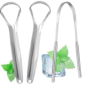 Metal Tongue Scrapers - Keep Breath Fresh The Best Tongue Scraper for Adults and Kids! Food Grade Stainless Steel Tongue Scraper Cleaner - BPA Free (3 Pack)