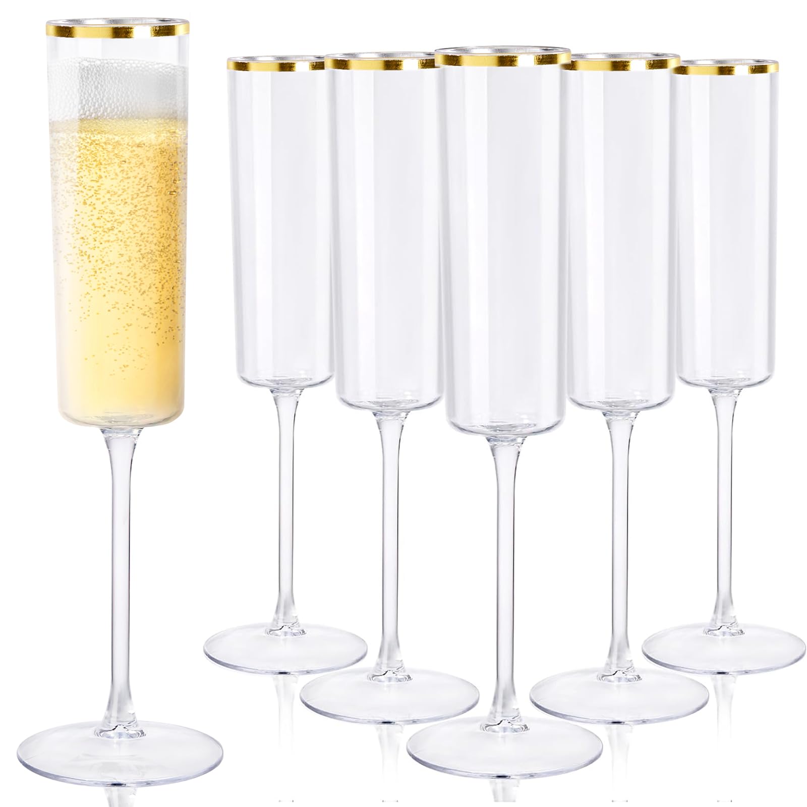 Photo 1 of Ciaell 24 Pack Plastic Champagne Flutes - 6Oz Gold Rim Disposable Champagne Glasses - Square Clear Plastic Toasting Glasses for Party Birthday Anniversary Wedding Thanksgiving