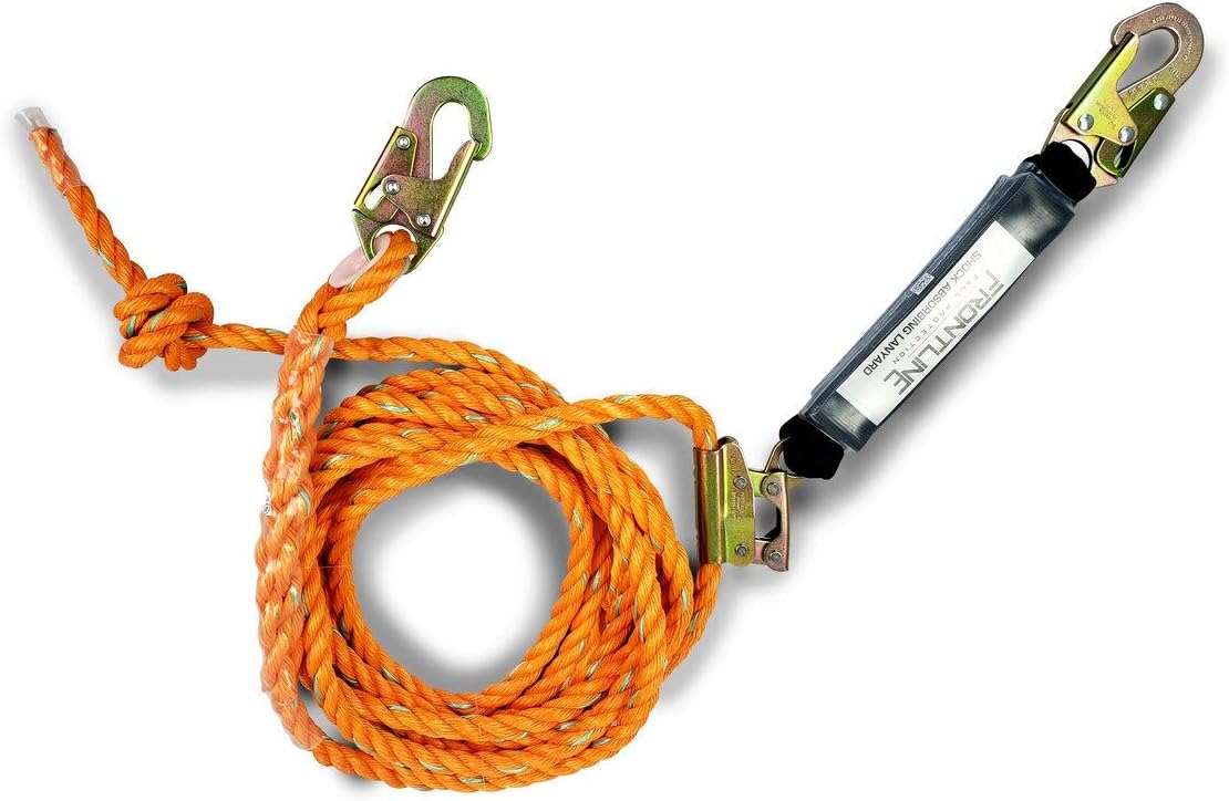 Frontline RK5PTB50 Combat Complete Roofers Kit with 50' Lifeline | Combat Economy Series Full Body Harness | 50’ Vertical Lifeline with Rope Grab | Hinged Reusable Roof Anchor | OSHA & ANSI Compliant - - 