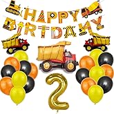 Construction Birthday Party Decorations, Happy Birthday Banner with Balloons, Boys Party Décor, Truck Foil Balloons Decoratio