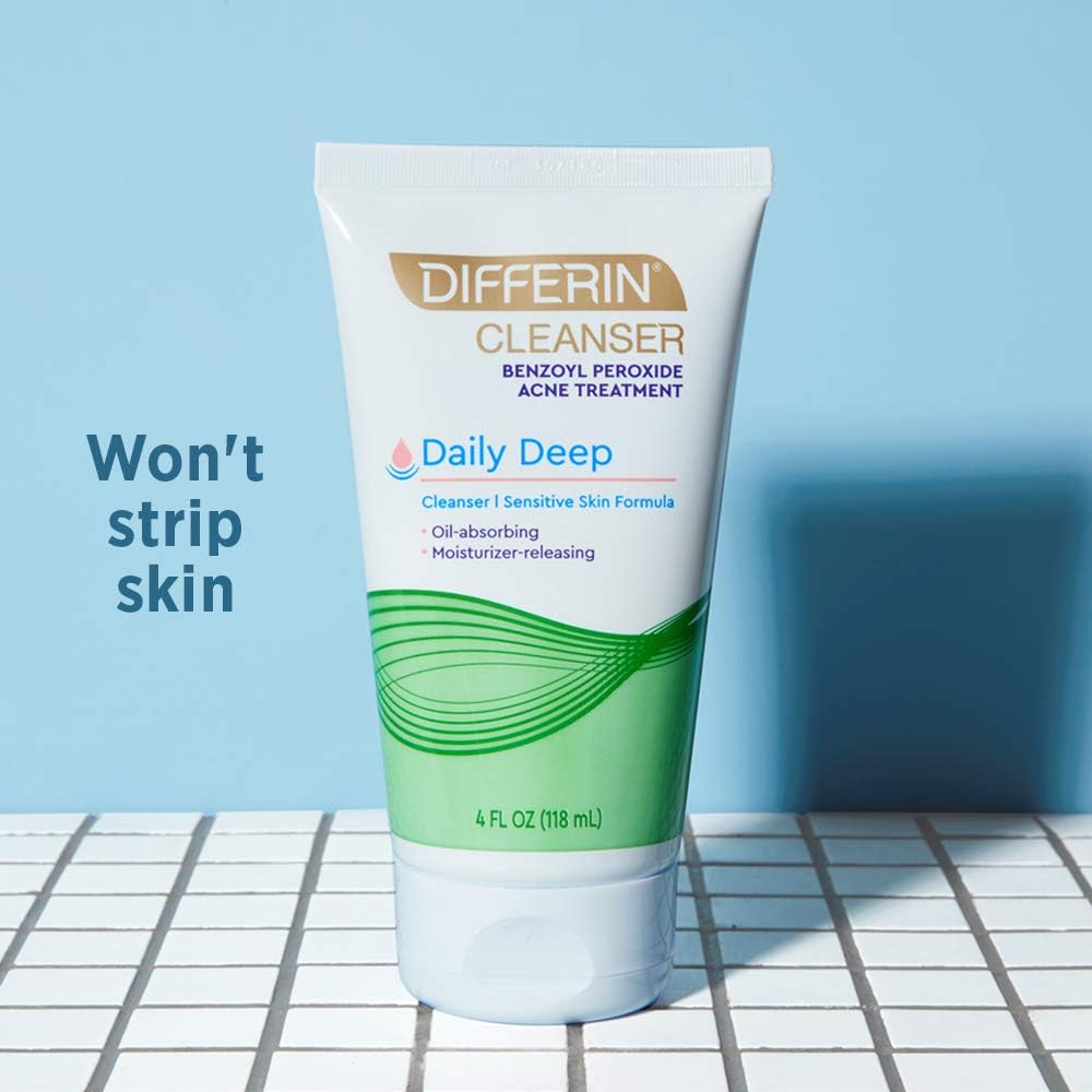 Facial Cleanser by Differin, Acne Face Wash w/ Benzoyl Peroxide, Sensitive Skin Formula, 1 pack, 4Oz, Basic (60600): Beauty