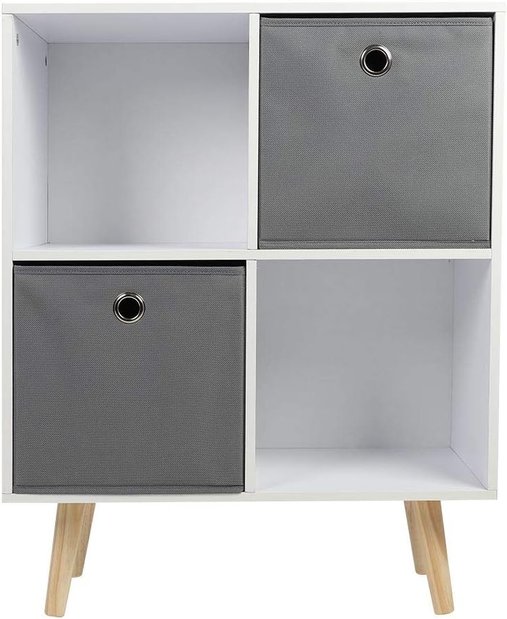 lyrlody Wooden Bookcase,Floor Cabinet Freestanding Storage Display Rack Shelf Landing Non-woven Closet Sundries Cabinet with 4 Drawers for Office Living Room Foyer White,60x29x75cm