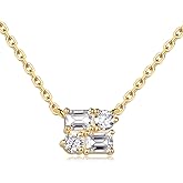 CYW Moissanite/Ruby/Sapphire/Emerald Dainty Pendant Necklace for Women, Novelty Design, Really Authentic Solid 925 Sterling Silver, 16"/18"/20" Adjustable, Birthday Anniversary Valentines Gift