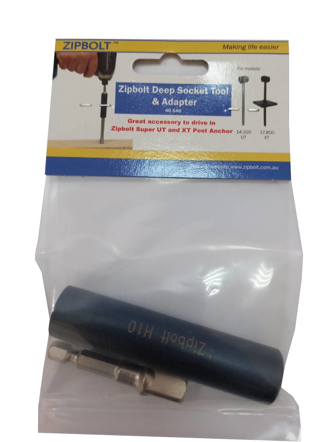 Zipbolt 40.540 Deep Socket Driver - 10mm - Accessory for Zipbolt 14.110 Super UT and 17.800 XT - Assists with Staircase Newel Post Fastener Installation