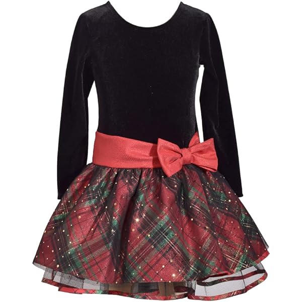 Amazon.com: Bonnie Jean Holiday Christmas Dress - Classic Plaid with Velvet  with Hair Accessories, Long Sleeve Scrunchies, 4 Red and Black: Clothing,  Shoes & Jewelry