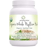 Amazing India USDA Organic Whole Psyllium Husk Powder Supplement | 5 Grams Per Serving | Non-GMO | Gluten Free | Made in USA (1 Pack | 16 Oz)