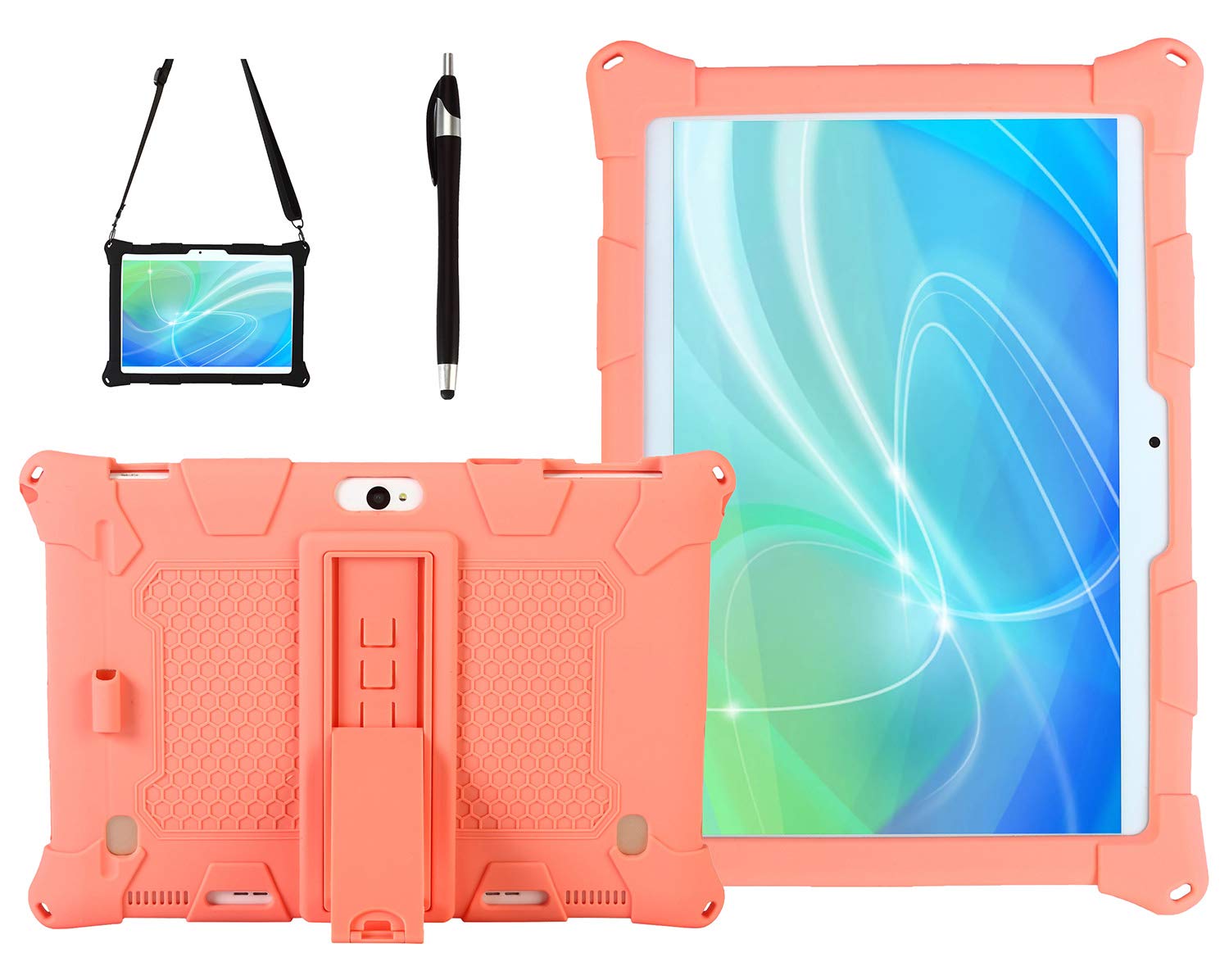 AKNICI Case Cover for Dragon Touch K10 Max10/Tianyida TYD-108 TYD-107/Haehne 10.1/SZWEIL 10/MaiTai 10/YUNTAB K107/GOODTEL G3/VANKYO MatrixPad S30/HONGTAO 10.1/PENGYX 10,Shoulder Strap and Stylus,Pink