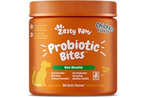 Zesty Paws Probiotics for Dogs, Digestive Enzymes Gut Flora, Digestive Health, Diarrhea & Bowel Support, DE111, Dog Probiotics Soft Chew for Pet Immune System, Chicken, 90 Ct