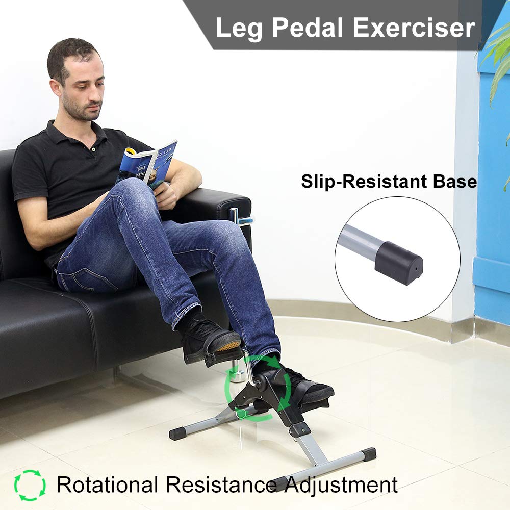 Evoland Pedal Exerciser, Mini Foldable Pedal Trainer Aerobic Exercise for Leg and Arm Fitness Training with LCD Display and Adjustable Resistance