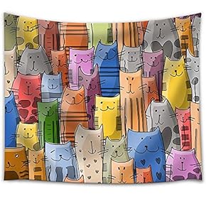 Funny Cats Family, Seamless Pattern for Your Design. Vector Illustration - Fabric Wall Tapestry Home Decor - 51x60 inches