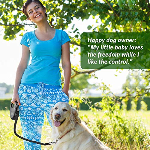Peteast Retractable Dog Leash, 360° Tangle-Free, Heavy Dutyup to 110Lbs Pets, 16' Strong Reflective Nylon Tape with Waste Bag Dispenser, One-Handed Brake/Pause/Lock, L