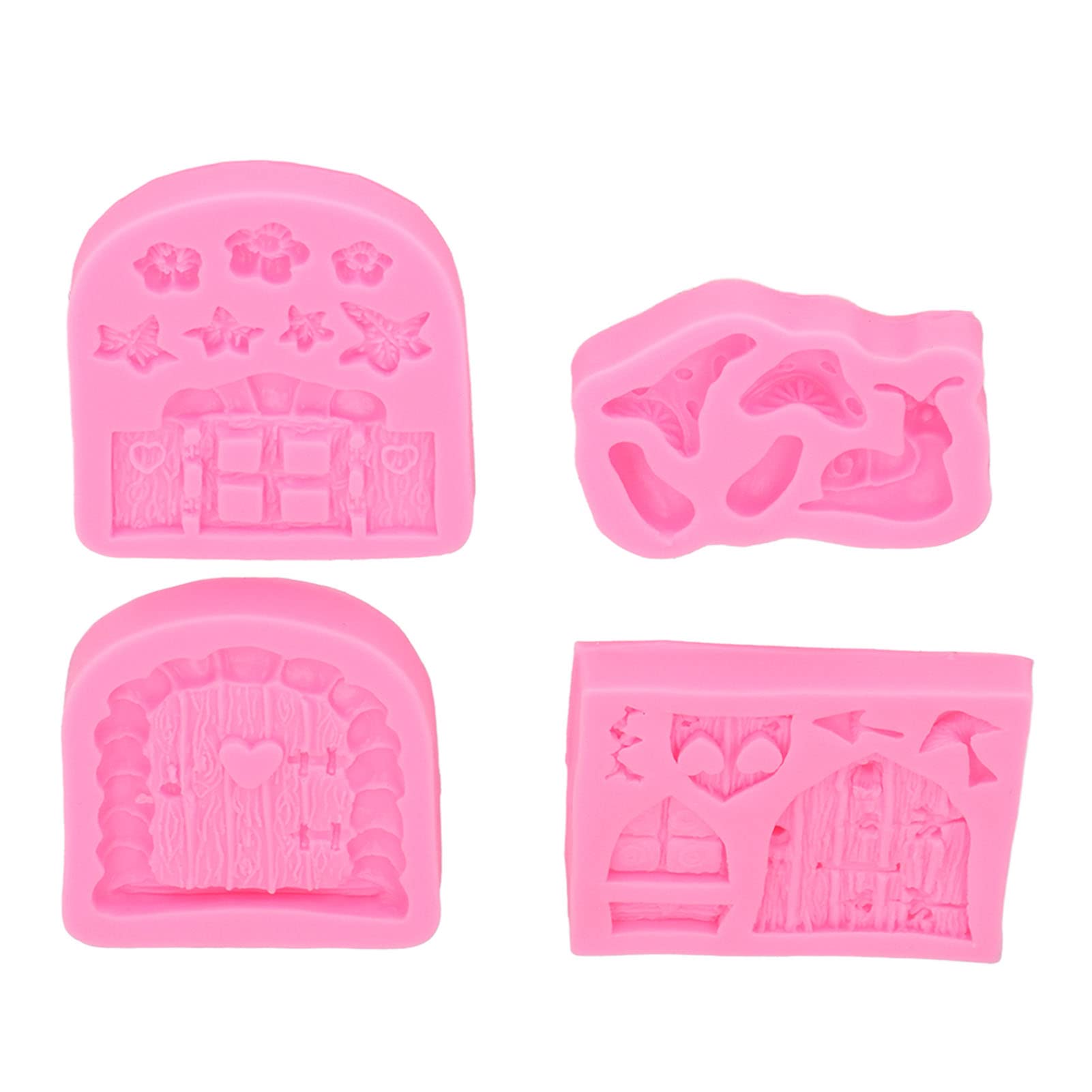 Cake Silicone,Cupcake Pans Enchanted Vintage Fairy Garden Silicone Mold Door Mushroom Flower Pattern Chocolate Molds for Home Bakery 4PCS