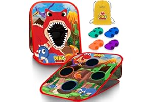 Swooc Games® - Dino Frenzy™ | 2-in-1 Corn Hole Games for Kids | 5-Second Setup | Dinosaur Bean Bag Toss Game for Kids | Kid Cornhole Game Set | Toddler Party Activity | Outside Bean Bags Kid Tossing