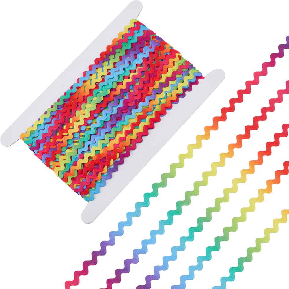 GORGECRAFT 25m Rainbow Ric Rac Trim 8mm Zigzag Wave Ribbon Colorful Bending Wrapping Fabric Elastic Ribbon Lace Zig Zag Craft for Clothes Sewing Flower Making Home Party Wedding Supplies