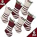 LimBridge Christmas Mini Stockings, 6 Pack 9 inches Knitted Knit Stripe Rustic Holiday Decorations, Goodie Bags for Family and Friends, Burgundy and Cream