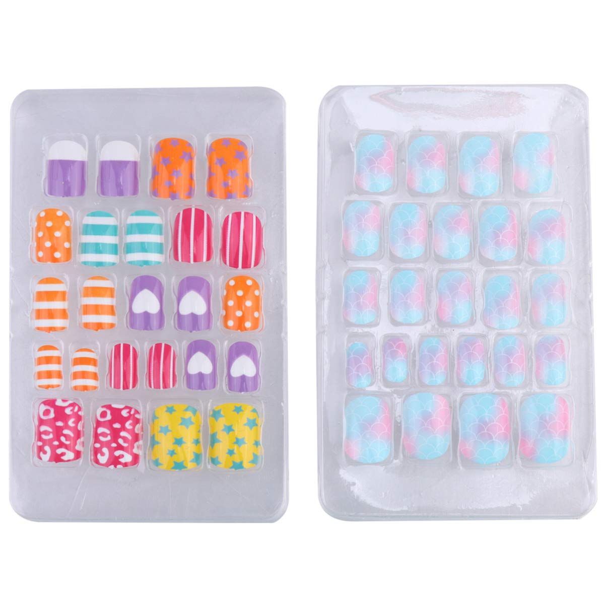 Lurrose Kids False Nail Press on Pre-glue Full Cover Acrylic Artificial False Nail Tips for Kids Girls 2 Boxes