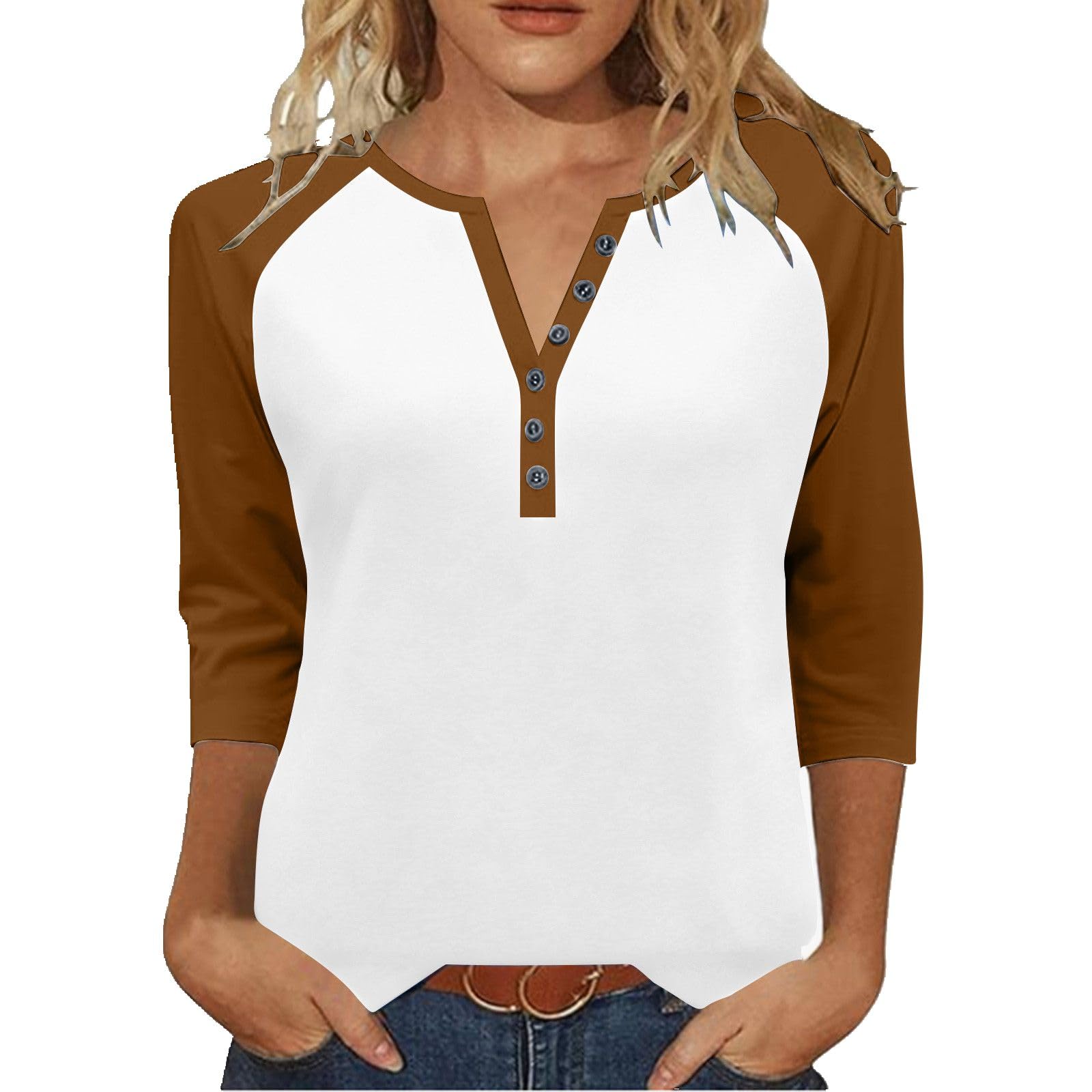 Henley Shirts for Women Y2K Contrast Color Block