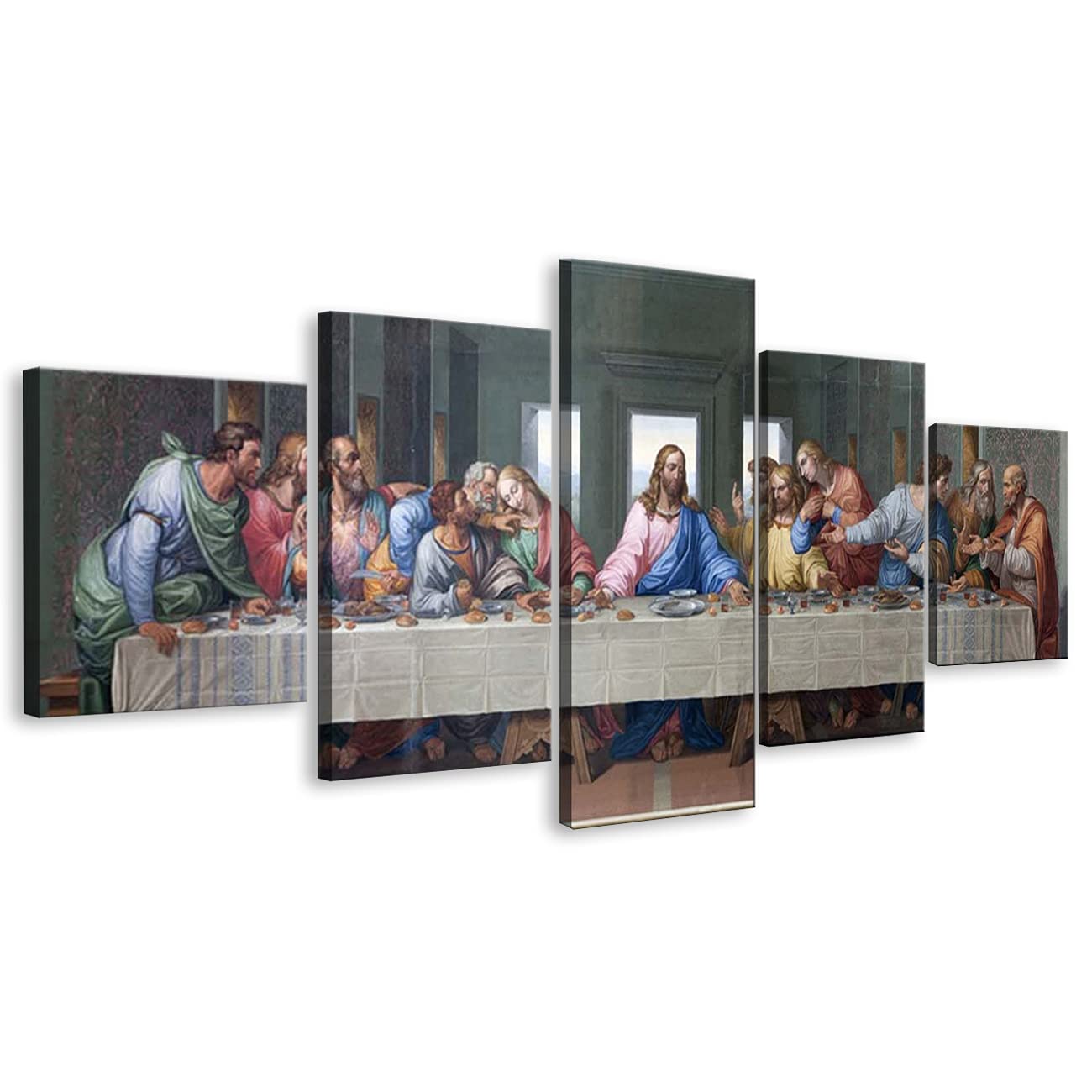 ZHONGYUTONG 5 Panel Jesus Christ Wall Art Last Supper Pictures Canvas Home Decor for Living Room Paintings Modern Artwork Posters and Prints Gallery Wrapped Ready to Hang