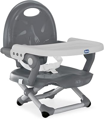 Cadeira de Snack de Bolso para Crianças, Adequada dos 6 Meses aos 3 Anos (15 kg), Cadeira Alta de Viagem Portátil e Ajustável para Bebés, Compacta e com Bandeja Destacável - Cinzento (Cinzento Escuro)