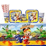 Disney Mickey Roadster Party Supplies Pack for 16 Guests: Straws, Dessert Plates, Beverage Napkins, Table Cover, and Cups