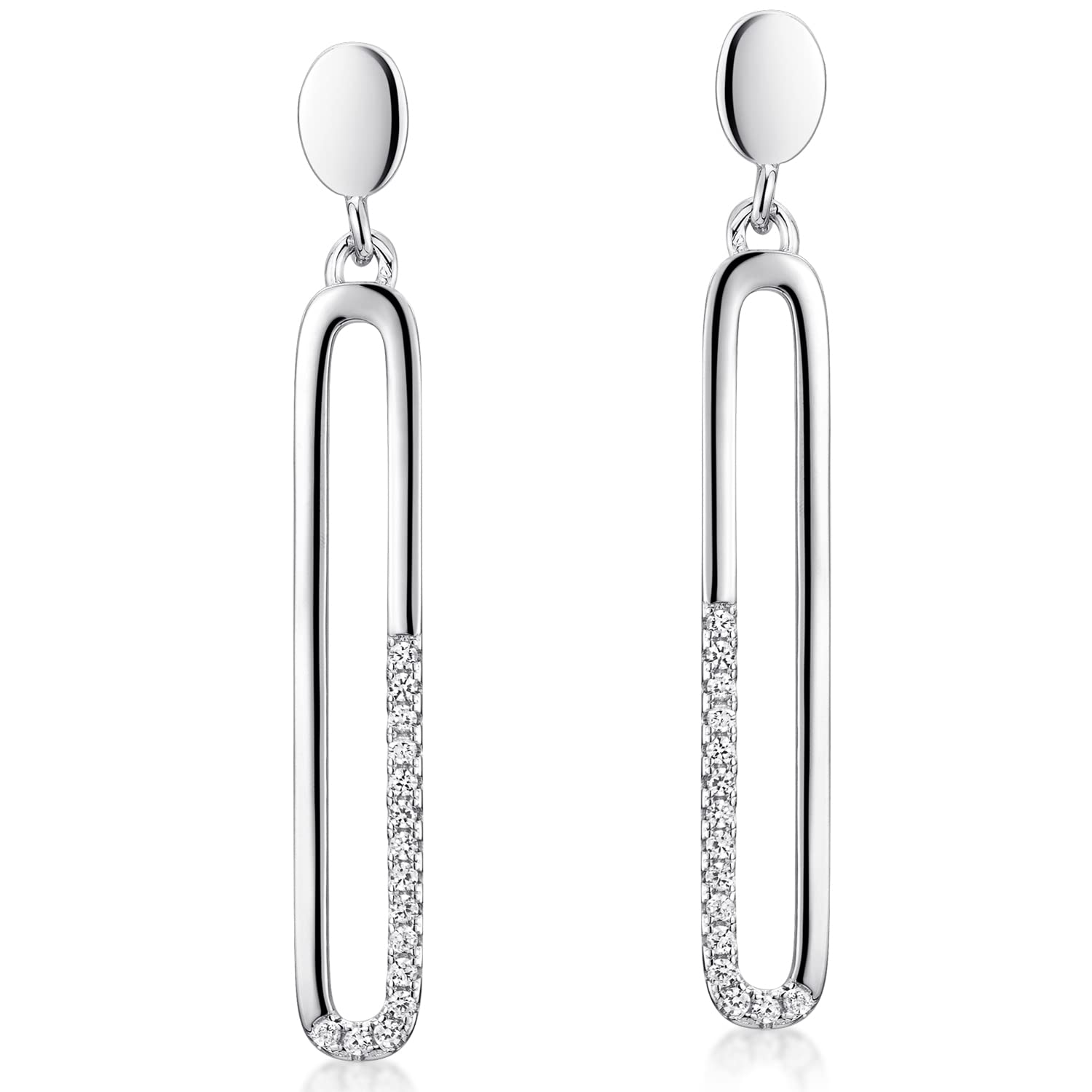 MATERIA by Matthias Wagner SO-237 Women's Pendulum Stud Earrings 925 Silver Oval 35 mm Long with Zirconia Stones