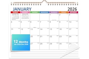 Comix 2026 Wall Calendar 12 Month, Jan 2026 - Dec 2026, 11x8.5 Inch with Large Writing Blocks, Thick 120GSM Paper for Home and Office