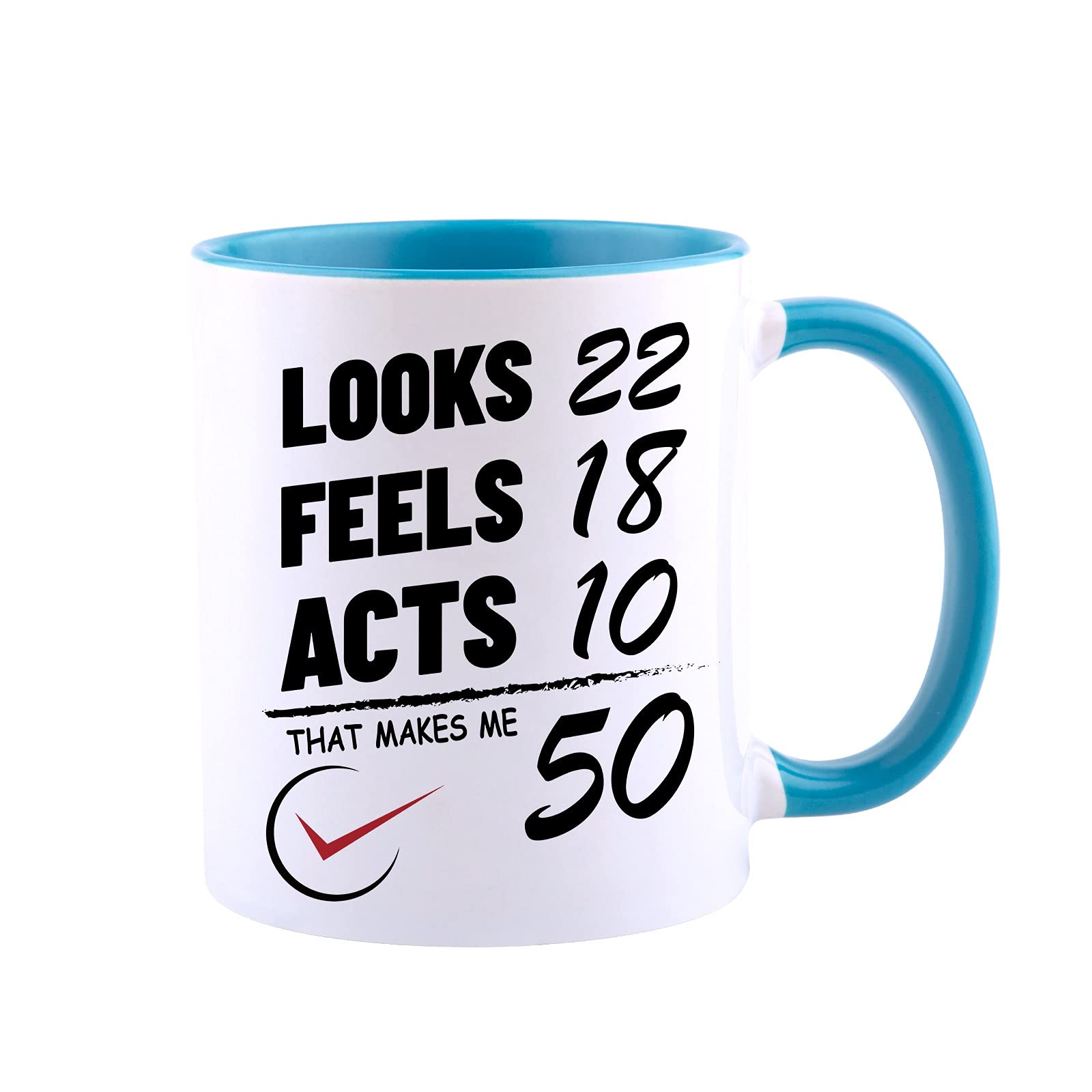 Funny 50th Birthday Gift for Women Men, Turning 50 Years Old Happy Bday Coffee Mug, Funny Gifts for 50th, Best Adult Fifty Birthday Present, Joke Party Cup Idea for Dad Mum Husband Wife Friend-Blue