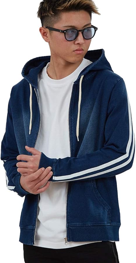 パーカー メンズ カットデニム ジップパーカー セットアップ可能 スウェットパーカー サイドライン 青 ジップアップパーカー サーフ系 Gracias トレーナー パーカー 通販 Amazon