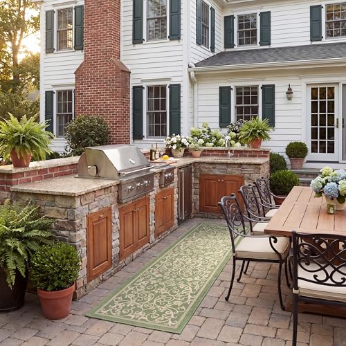 SAFAVIEH Washable Rug Outdoor Courtyard Collection - 2'3" x 6'7" Runner, Olive…