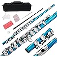 WUQIMUSC 16 Key Closed Hole C Flute - Student Flute for Beginners,Easy to Play with Durable Design, Includes Carrying Case, Cleaning Kit, Gloves, Perfect for Learning(Sea Blue)