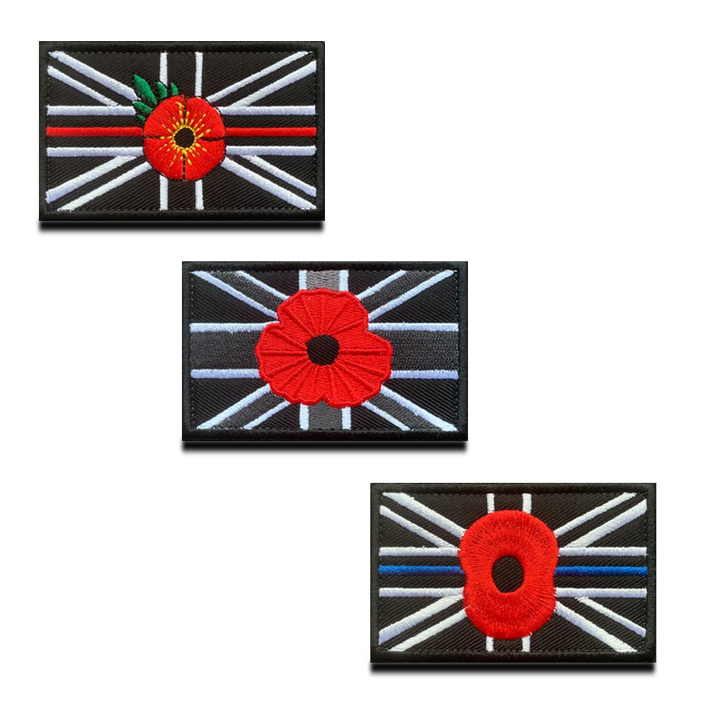 3 Packs British Union Jack Embroidered Hook and Loop Patch with Rose Tactical Britain UK National Morale Badge Armband Military Uniforms Jacket Bags Backpack Cap Emblem Applique Patch