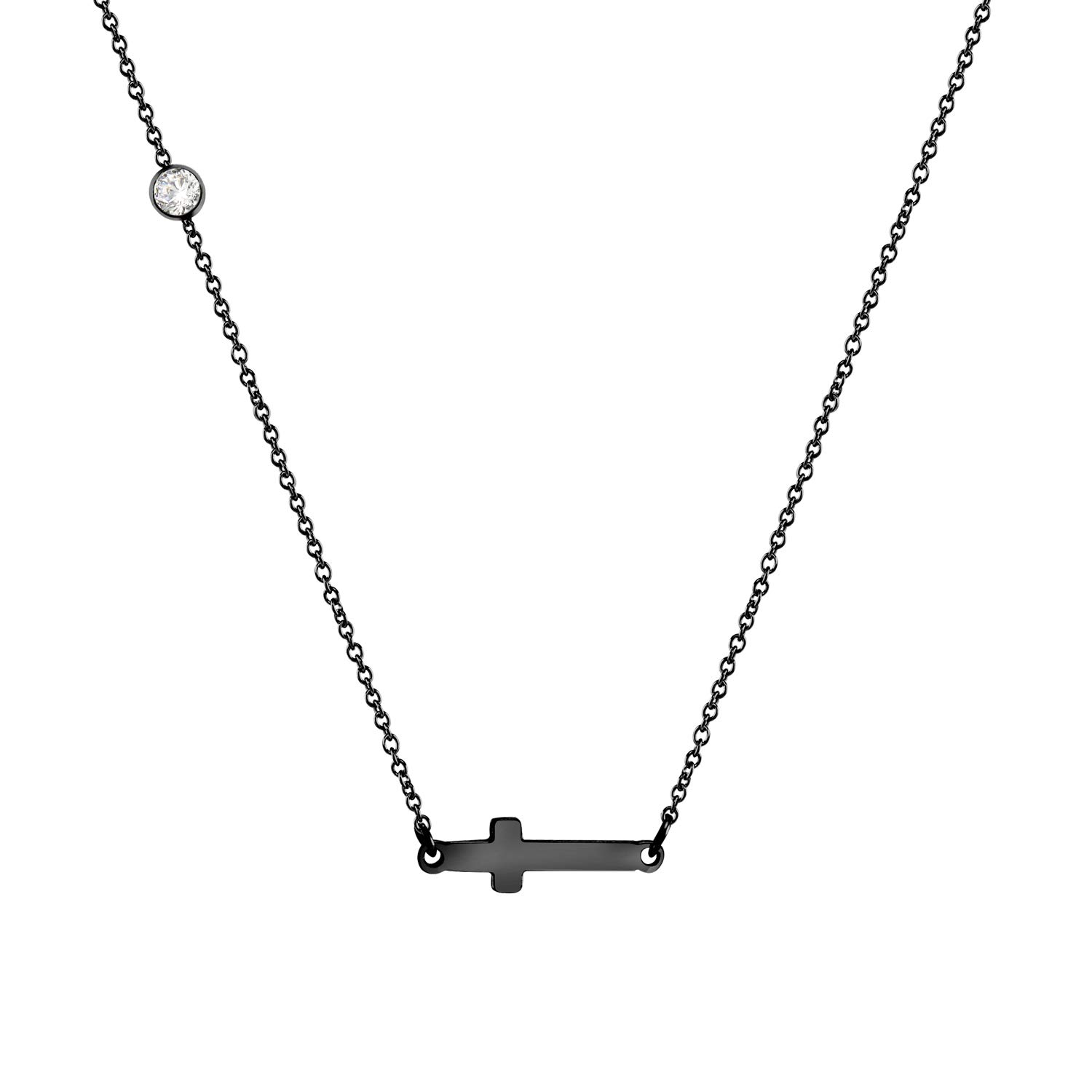 555Jewelry Stainless Steel Sideways Cross Necklace for Women, 18-20” Chain, Metal, Cubic Zirconia,