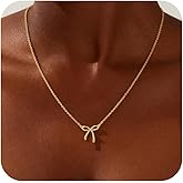 Reuscol Gold Necklace for Women Dainty Gold Bow Necklace 14K Gold Plated Cute Bow Choker Necklace Small Bow Pendant Charm Necklaces Trendy Christmas Jewelry Gifts for Women