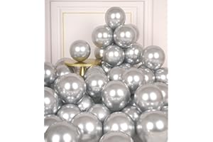 AULE Metallic Silver Balloons 5 inch 50 Pcs Silver Latex Balloons Chrome Helium Shiny Thicken Balloon Perfect Party Decoration for Wedding Birthday Baby Shower Graduation Christmas Carnival