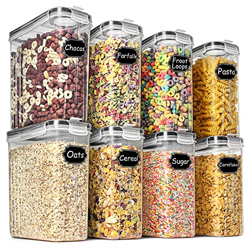 Wildone 8 x 2.5L Airtight Cereal Dry Food Containers for Sugar, Flour etc Black Leak Proof Lids