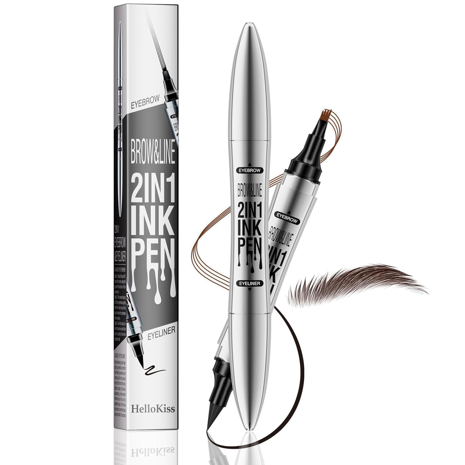 Eyebrow Pencil And Eyeliner Pencil, Magic Microblading Eyebrow Pen With Black Liquid Eyeliner Pen, Waterproof Smudgeproof 24h Long Lasting Brow Pen For Natural Look Eye Brow Eye Makup (Dark Brown)