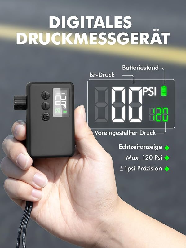Mini Fahrradpumpe Elektrisch 120PSI Elektrische Luftpumpe Manometer Rennrad