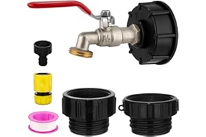 IBC Tote Adapter 275-330 Gallon IBC Bag Tank Fittings, 1/2 in Lead-Free Compliant Brass Garden Hose Valve with 3-Size IBC Tot