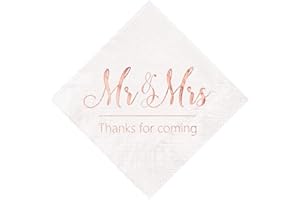 Crisky Wedding Napkins Mr Mrs Rose Gold Cocktail Beverage Dessert Napkins for Wedding Tabel Decoration Engagement Party Supplies, 100 Pcs, 3-Ply