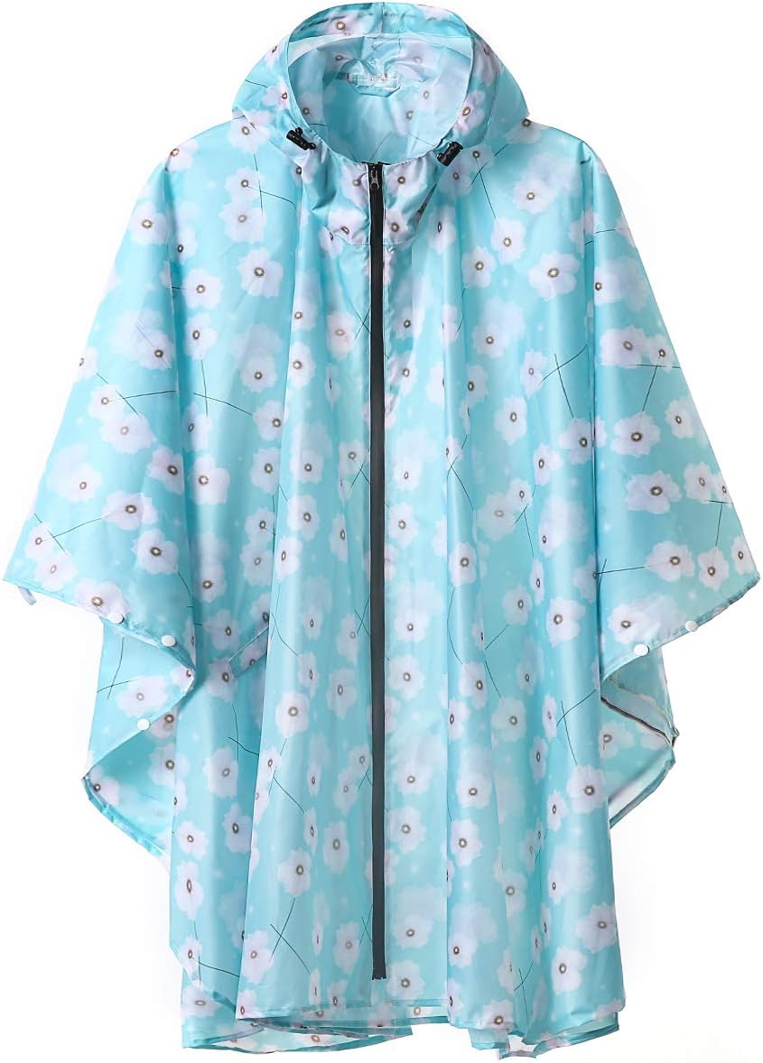 Rain Poncho Jacket Coat Hooded for Adults with Pockets