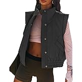 EGOCKAL Women's Lightweight Puffer Vest Button Down Crop Quilted Vest Coat Stand Collar Sleeveless Padded Gilet With Pockets