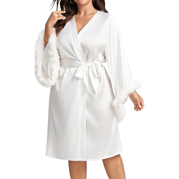 knee length dresses for ladies White Premium Satin Lined Hooded Robe – Above The Crowd Clothing main image 0